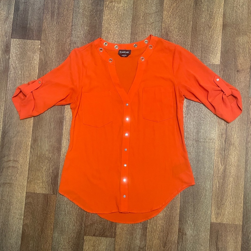 Bebe orange fire red Button-Up Women's Top xs
